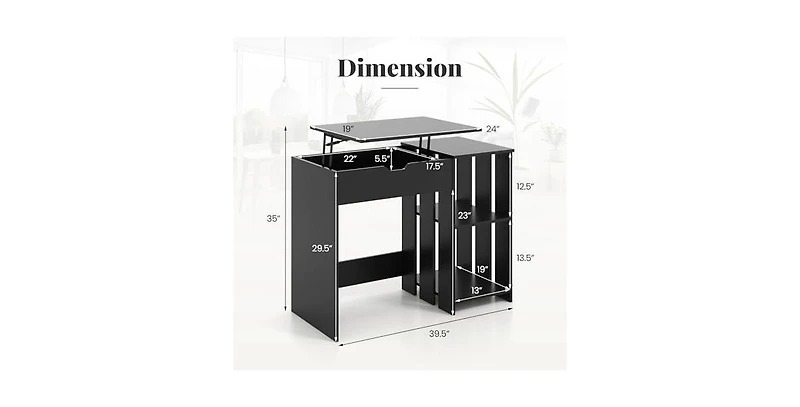 Mecale Space Saving Computer Desk with Hidden Compartment and Open Storage Shelves