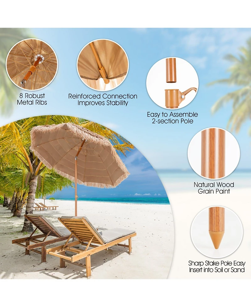 Mecale 7.2 Feet Patio Thatched Tiki Umbrella Hawaiian Hula Beach Umbrella