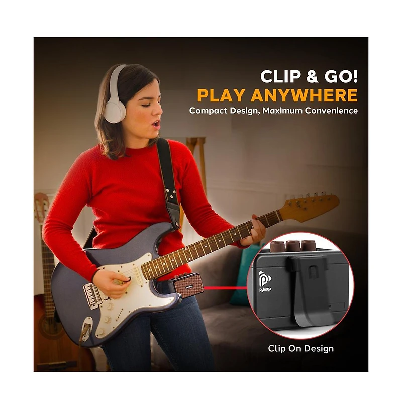 Pyle 5W Portable Mini Electric Guitar Amplifier for Desktop Practice (Black)