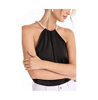 The Noli Shop Women's Mika Silky Halter Top - Pink Chain