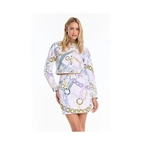 The Noli Shop Women's Monaco Denim Skirt - Chain Print