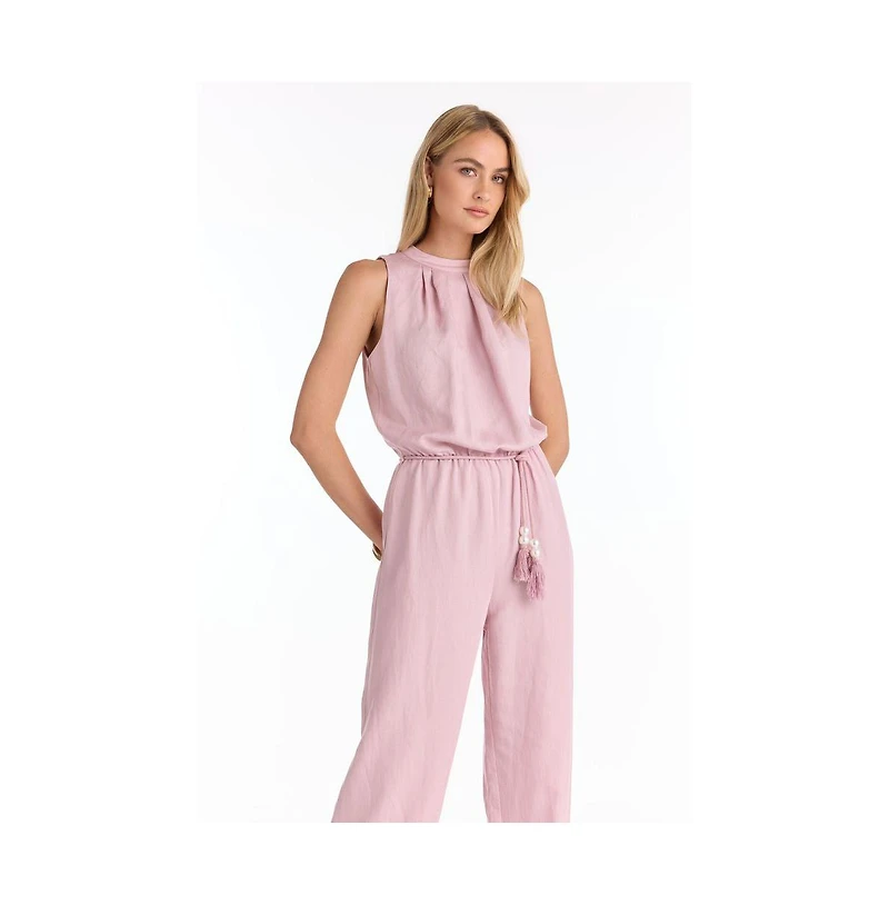 The Noli Shop Womens Fernanda Linen Jumpsuit - Blush