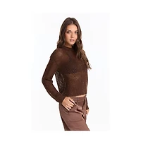 The Noli Shop Women's Lucie Sequin Crochet Top - Espresso
