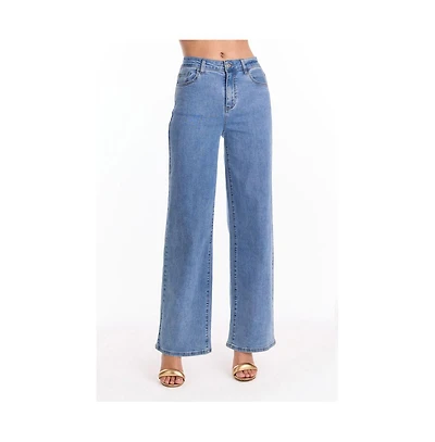 The Noli Shop Womens Dahlia High Rise Relaxed Jean - Medium Blue