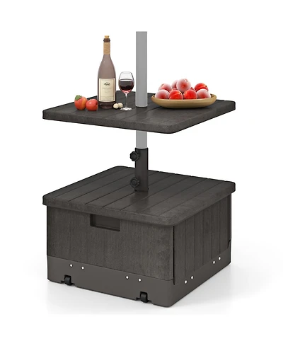 Gymax Patio 175lbs Fillable Umbrella Base w/ Table Tray Wheeled 3-in-1 Stand Outdoor