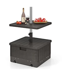 Gymax Patio 175lbs Fillable Umbrella Base w/ Table Tray Wheeled 3-in-1 Stand Outdoor