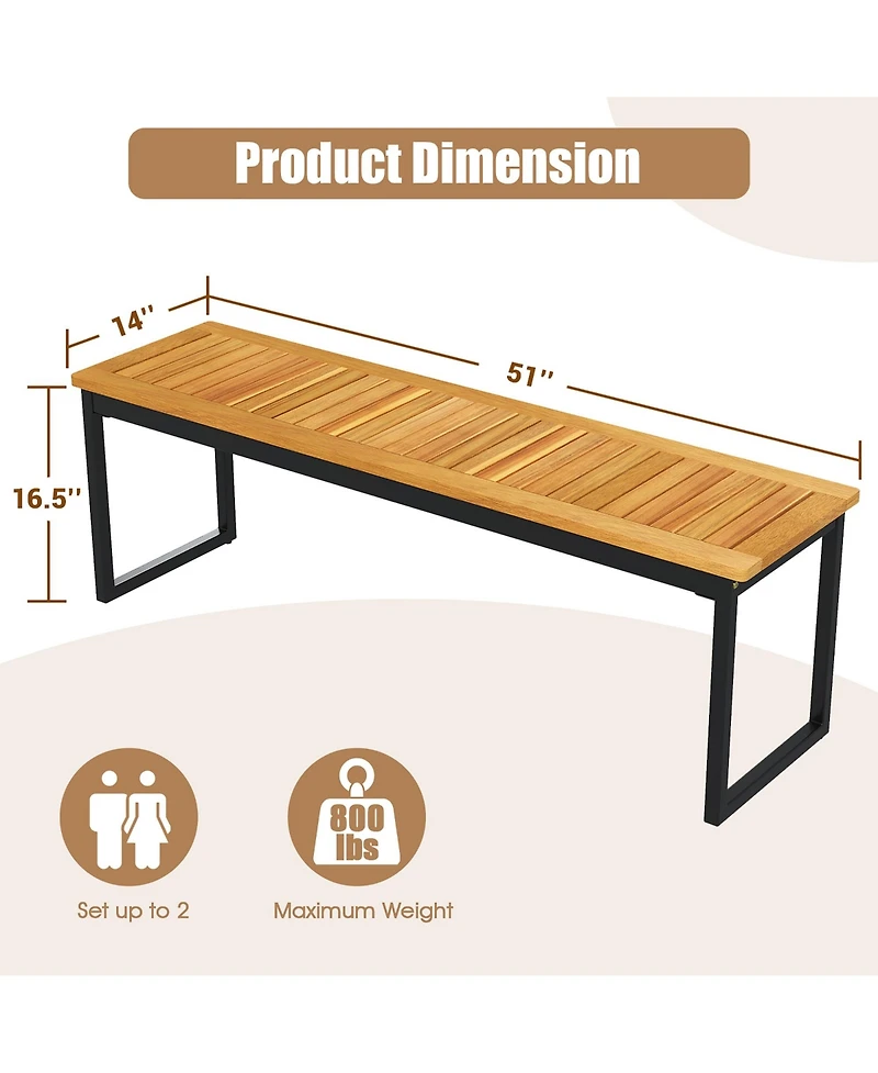 Gymax 2PCS 51'' Wooden Outdoor Bench Patio Dining Bench w/Acacia Wood Seat