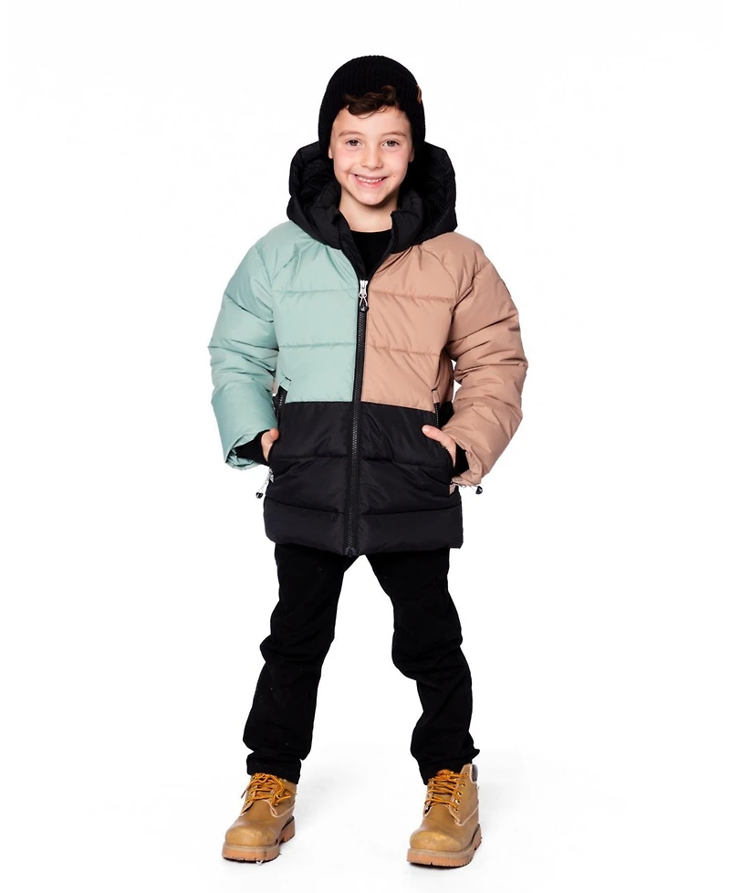 Deux par Boy Colorblocked Puffy Winter Coat Black - Child