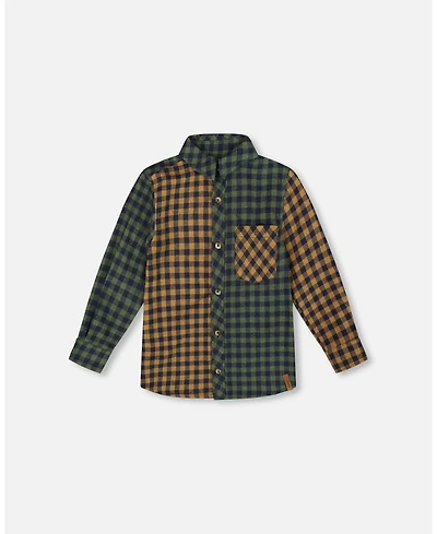 Deux par Boy Long Sleeve Flannel Shirt Yellow and Green Plaid