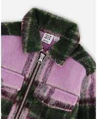 Deux par Toddler Girls Zipped Plaid Overshirt Mauve and Green - Toddler|Child