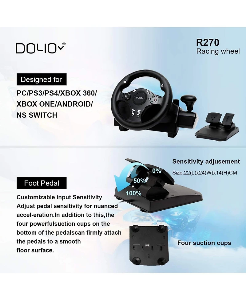 Nbcp Pc Racing Wheel with Pedals & Shifter – 270° Rotation, Dual Vibration, Compatible with PS4, Xbox One, Xbox Series X|S, PS3, Switch &