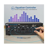 Pyle Stereo Power Amplifier - Compact Audio Amp with MP3/Usb Reader (2 x 120 Watt)