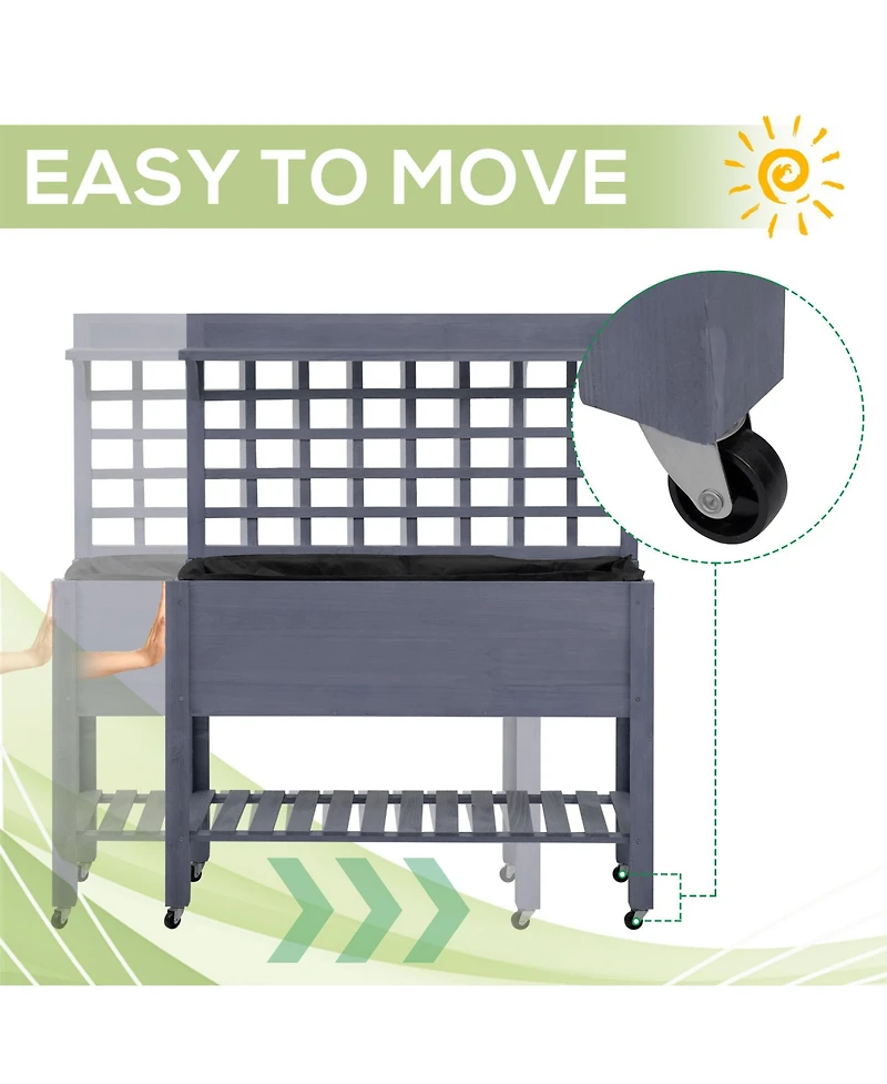 Outsunny 41" Raised Garden Bed with Wheels, Trellis & Storage Shelves,