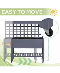 Outsunny 41" Raised Garden Bed with Wheels, Trellis & Storage Shelves,