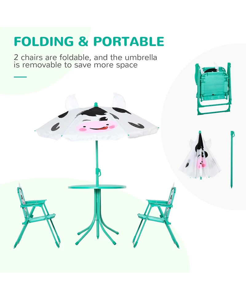 Outsunny Kids Picnic Table Chair Set Outdoor Patio Furniture W/ Umbrella