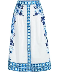 Lands' End Women's Poplin Border Print Midi Skirt - Set Bottom