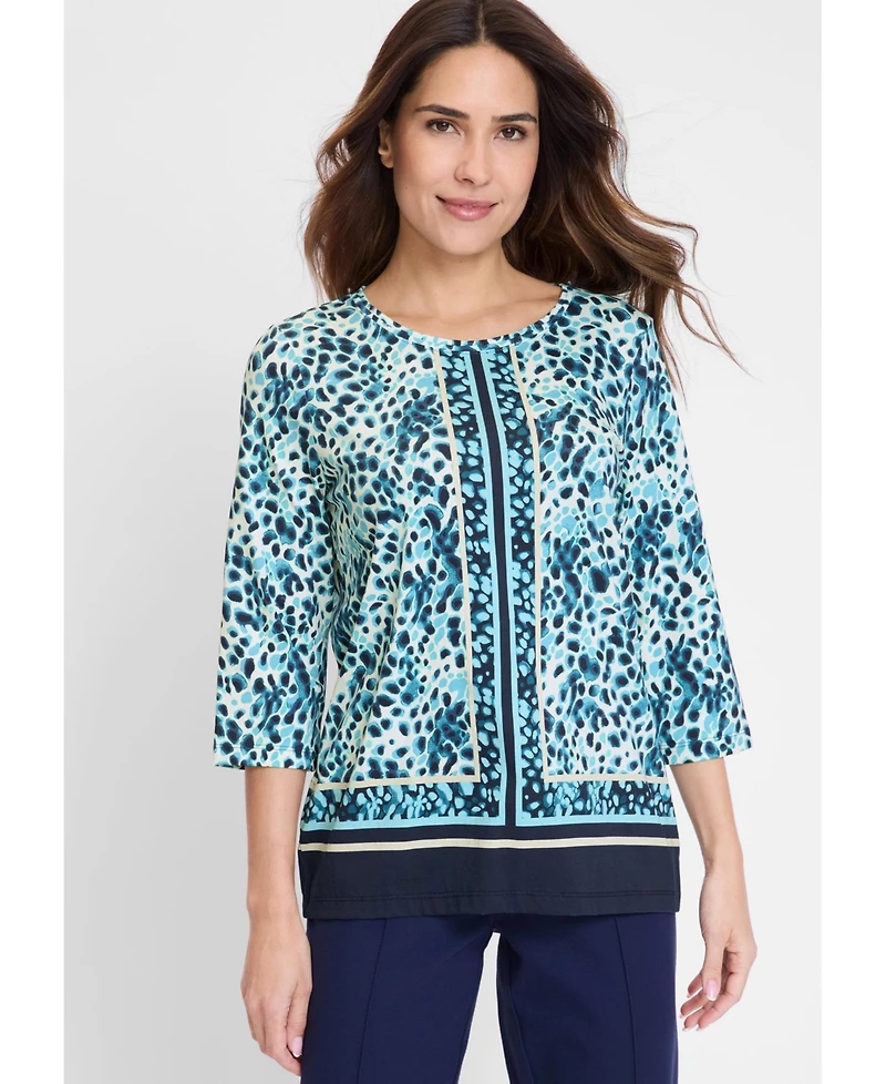 Olsen Women's Modern Animal and Border Print T-Shirt