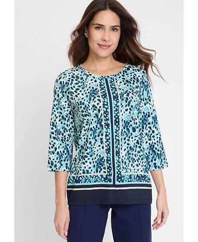 Olsen Women's Modern Animal and Border Print T-Shirt
