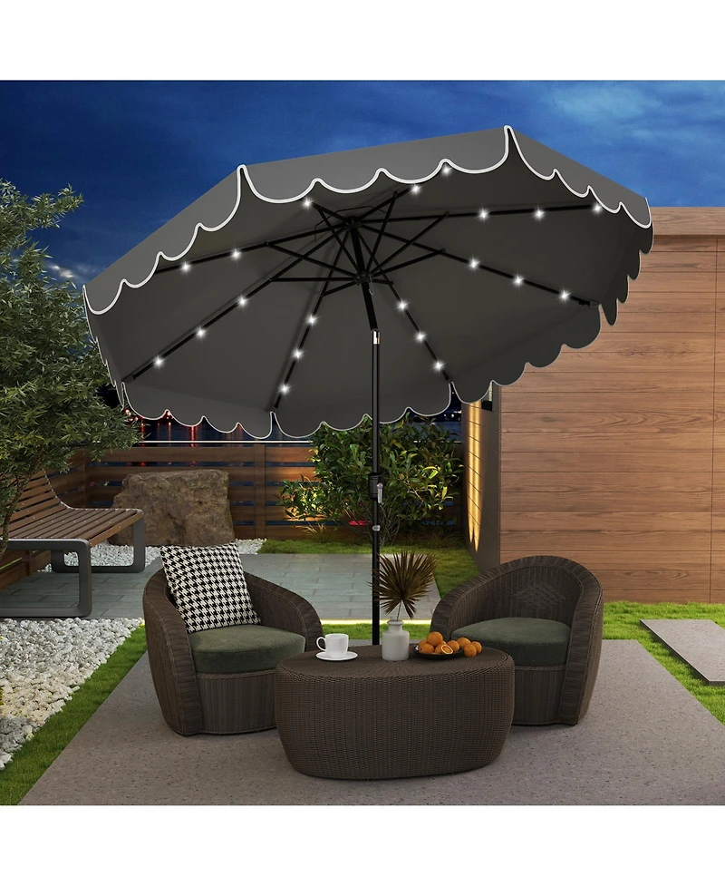 Gymax 9.3 Ft Solar Patio Umbrella w/ 32 Led Lights & Vented Top & Ruffles