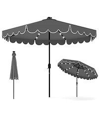 Gymax 9.3 Ft Solar Patio Umbrella w/ 32 Led Lights & Vented Top & Ruffles