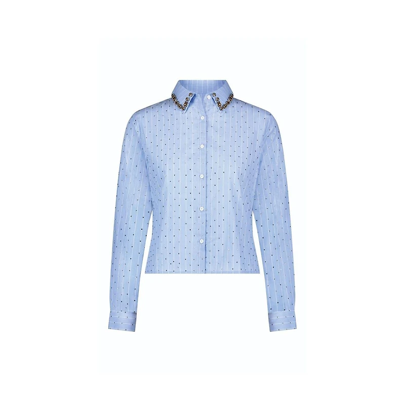 The Noli Shop Women's Josefina Crystal Button Up - Blue Stripe
