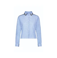 The Noli Shop Women's Josefina Crystal Button Up - Blue Stripe