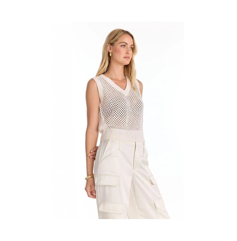The Noli Shop Women's Addison Sequin Crochet Top - Pearl