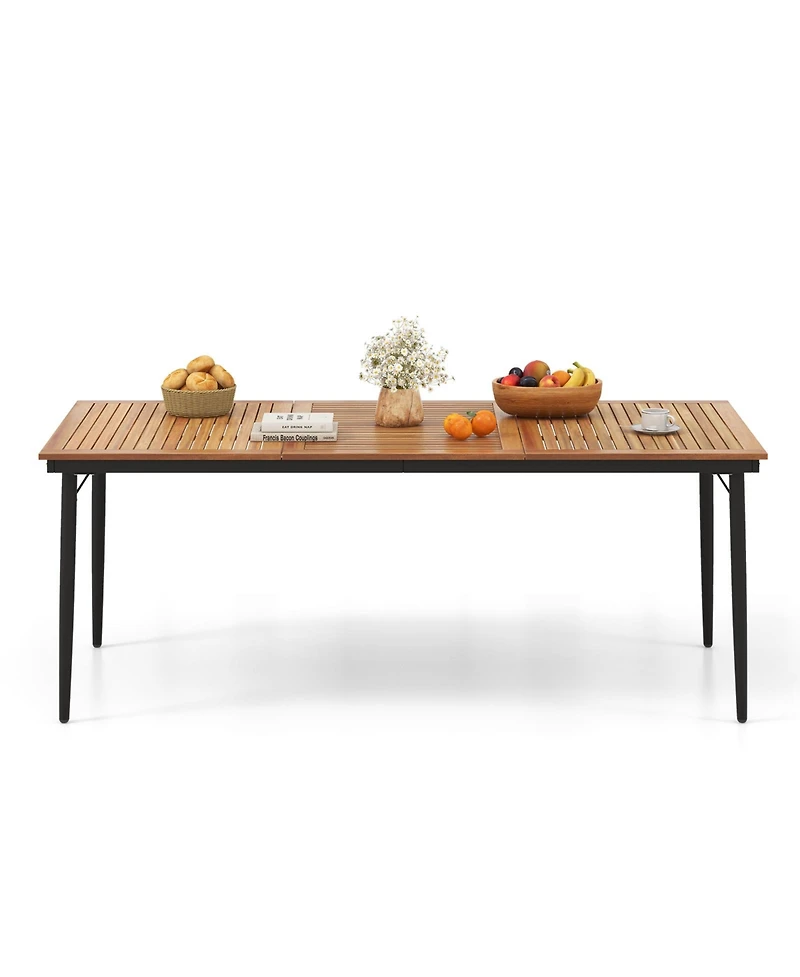 Gymax 79'' Outdoor Dining Table for 8 Acacia Wood Table w/ 1.9'' Umbrella Hole Patio