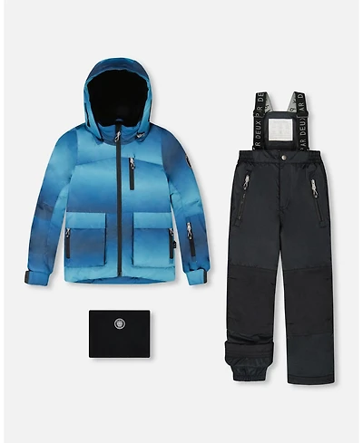 Deux par Boy Two-Piece Play Snowsuit with Printed Jacket and Solid Pant Black - Child