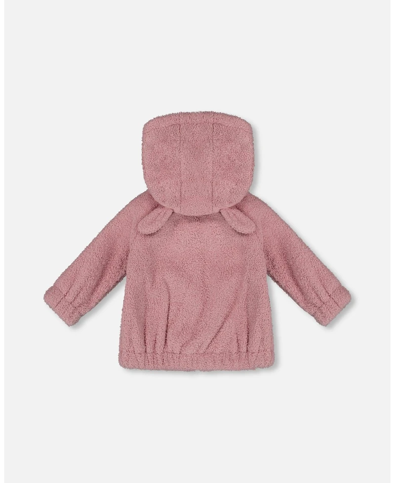 Deux par Girl Hooded Full Zip Cat Plush Jacket Dusty Pink - Child