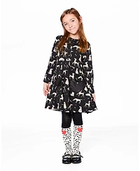 Deux par Girl Knit Tights Black with Dalmatian Pattern - Toddler|Child