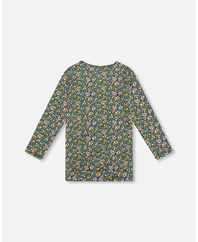 Deux par Big Girls Jersey Tunic Green with Floral Print
