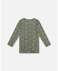 Deux par Big Girls Jersey Tunic Green with Floral Print