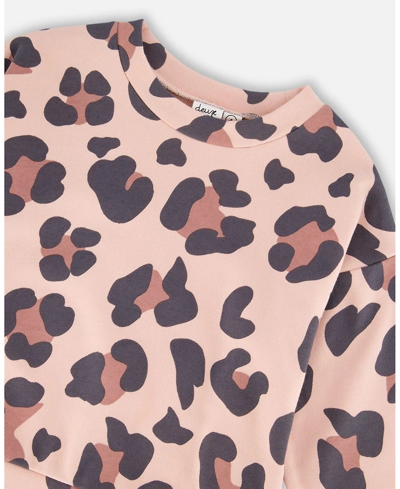 Deux par Girl French Terry Sweatshirt Pink Leopard