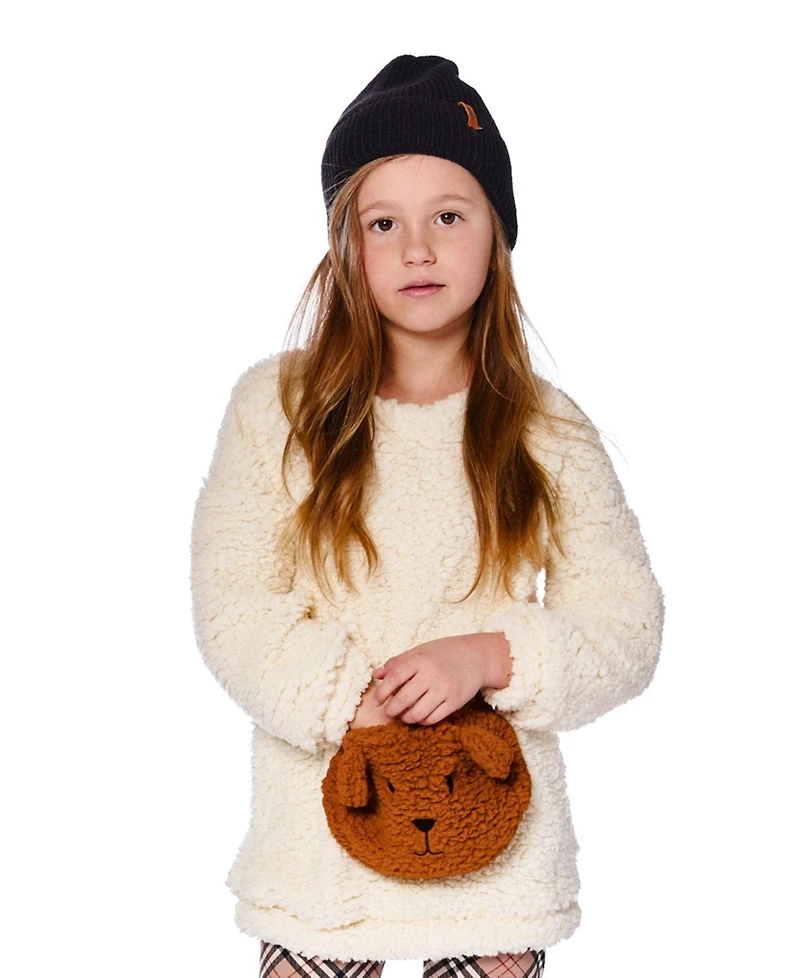 Deux par Big Girls Plush Tunic Off-White with Bear Pocket