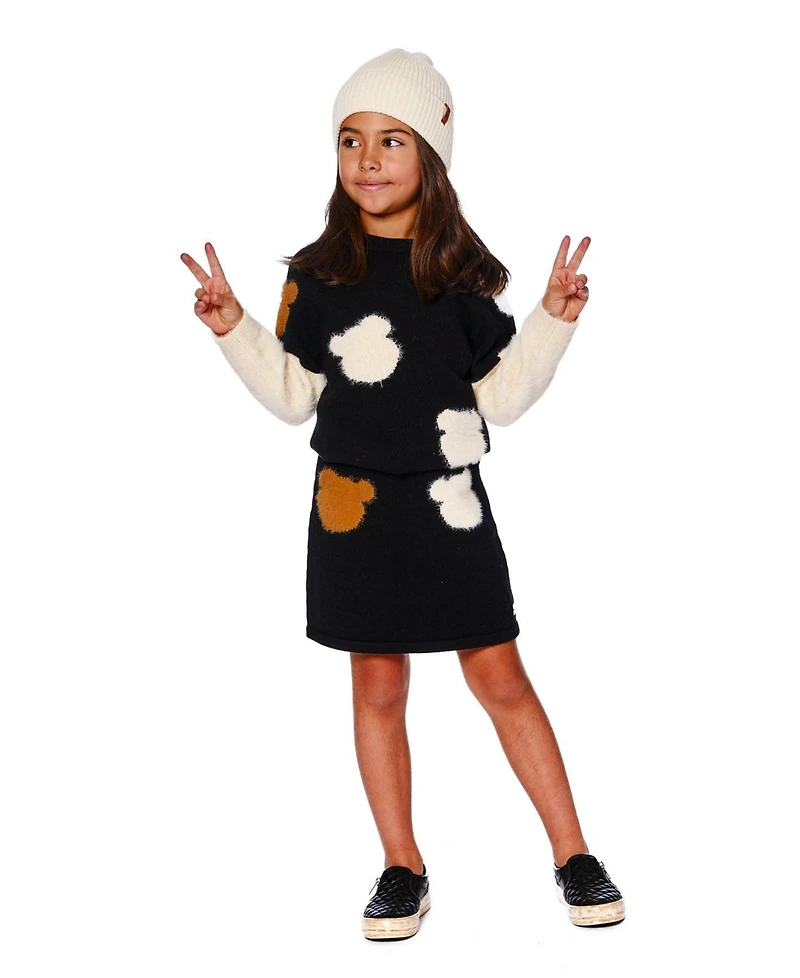 Deux par Girl Knitted Skirt Black with Bear Intarsia