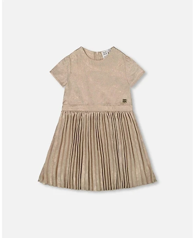 Deux par Big Girls Short Sleeve Dress with Pleated Skirt Light Caramel