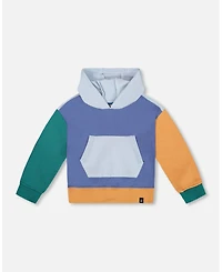Deux par Baby Boy Long Sleeve Colorblocked Hooded Fleece Sweatshirt Blue