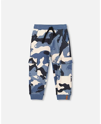 Deux par Boy Fleece Sweatpants with Cargo Pockets Blue Camouflage - Child
