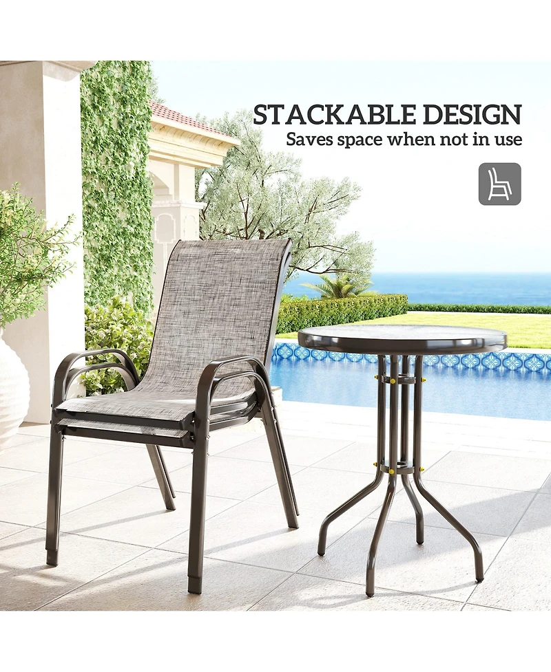 Outsunny Outdoor Bistro Set Small Patio Set w/ Stackable Chairs,