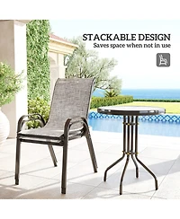 Outsunny Outdoor Bistro Set Small Patio Set w/ Stackable Chairs,