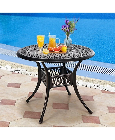 Gymax 36'' Outdoor Round Dining Table Cast Aluminum Patio Bistro Table w/ Umbrella Pole