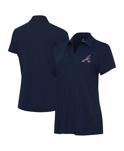 Antigua Women's Navy Atlanta Braves Independence Day Patriotic Logo Era Polo Shirt