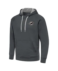 Antigua Men's Charcoal Miami Dolphins Brushed Carbon Victory Pullover Hoodie
