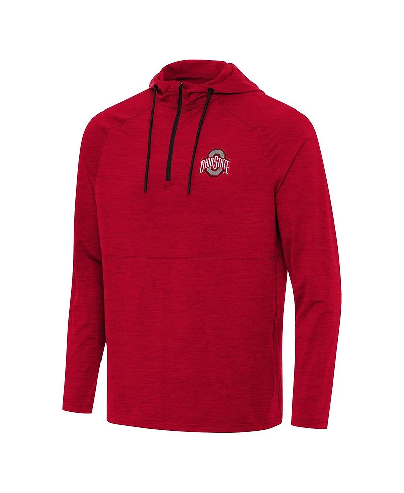 Antigua Men's Heather Red Ohio State Buckeyes Spikes Quarter-Zip Hoodie