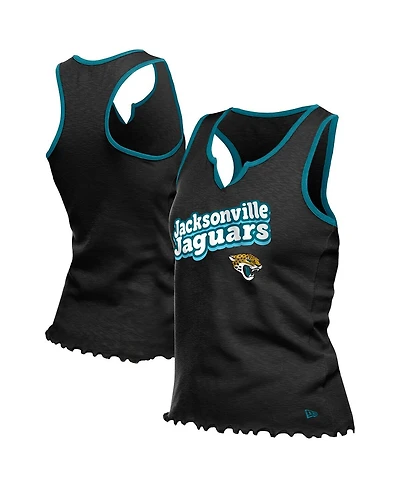 New Era Women's Black Jacksonville Jaguars Lettuce Hem Notch Neck Tri-Blend Tank Top