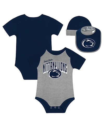 Outerstuff Baby Boys and Girls 3-Piece Penn State Nittany Lions Dynamic Duo Bodysuit, Bib Cuffed Knit Hat Set