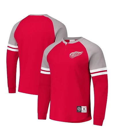 Mitchell & Ness Men's Red Detroit Wings Thermal Henley Long Sleeve T-Shirt