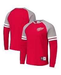 Mitchell & Ness Men's Red Detroit Wings Thermal Henley Long Sleeve T-Shirt