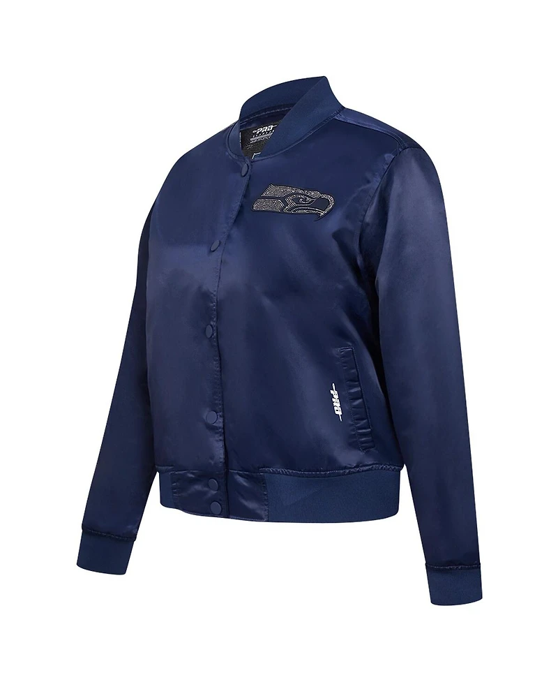 Pro Standard Women's College Navy Seattle Seahawks Jeweled Satin Full-Snap Jacket